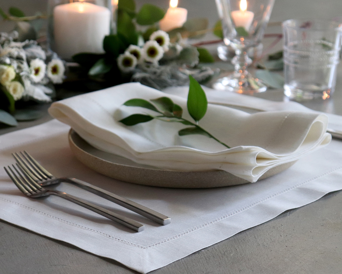 Ivory cream hemstitched linen napkin 