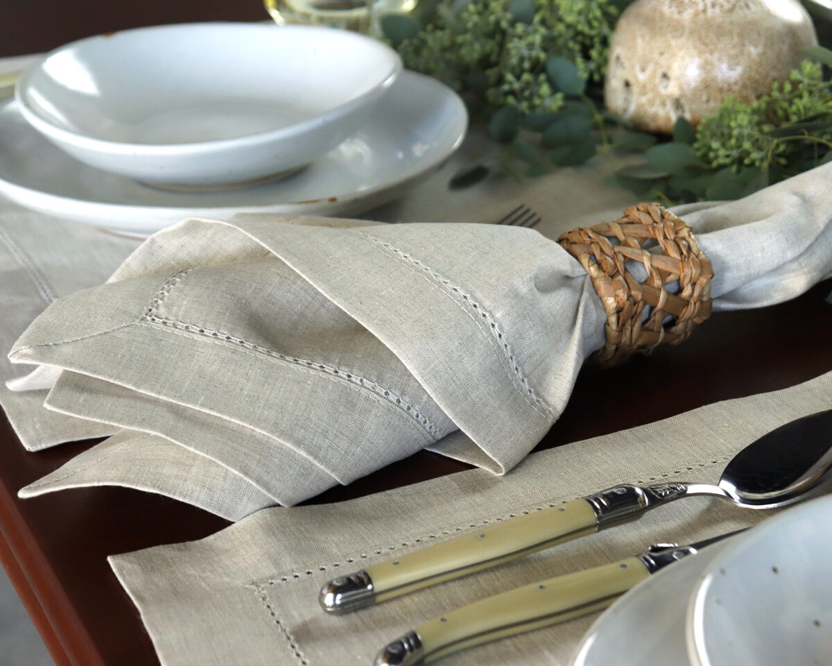 natural flaxl linen hemstitched napkin placemat