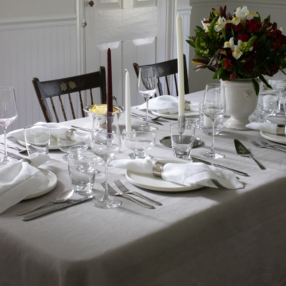 Silver Grey Linen Tablelcoth Modern Christmas Table Linens