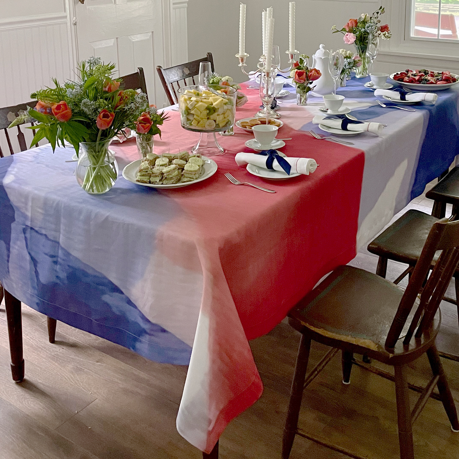 Red white and blue tablecloth 