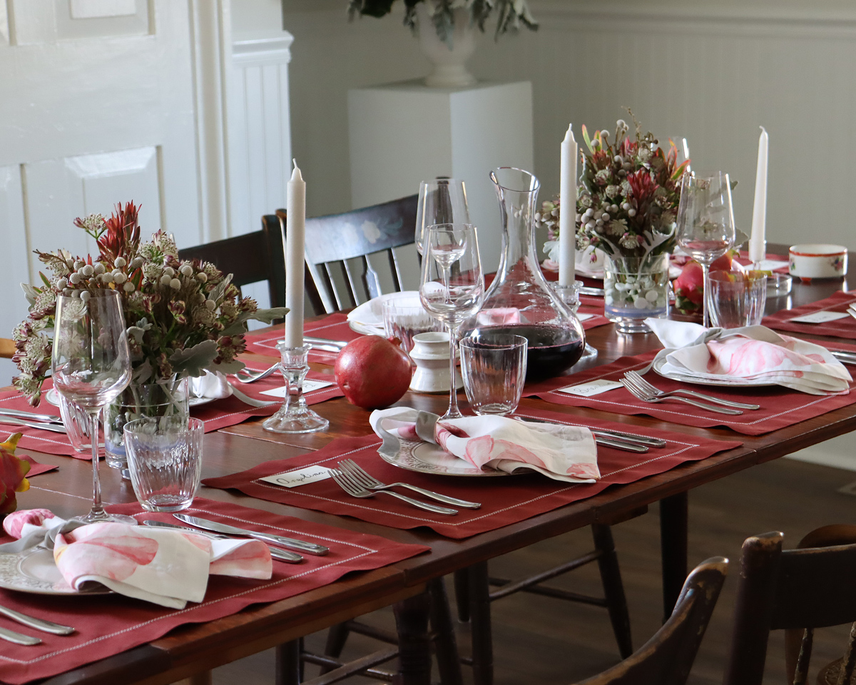 Burgundy placemat hemstitch fall table linens placesetting