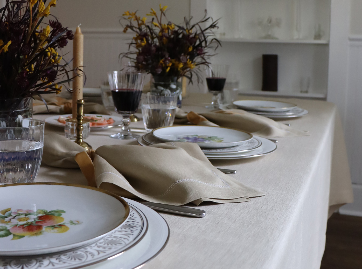 Camel gold fall linen table cloth