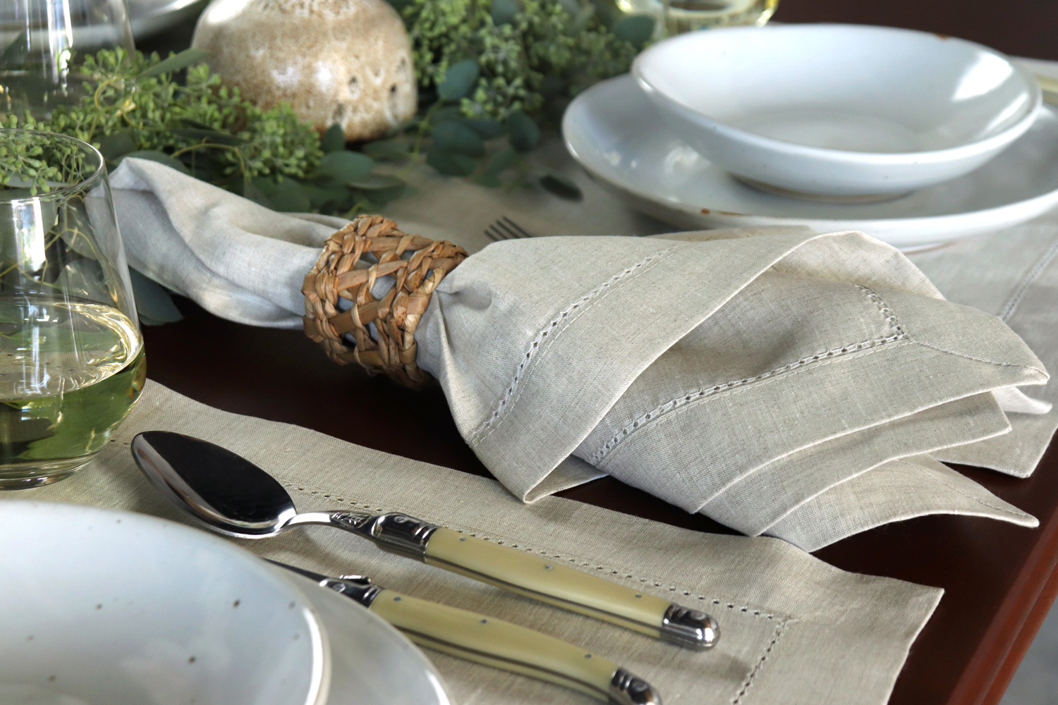 Natural linen hemstitched napkin