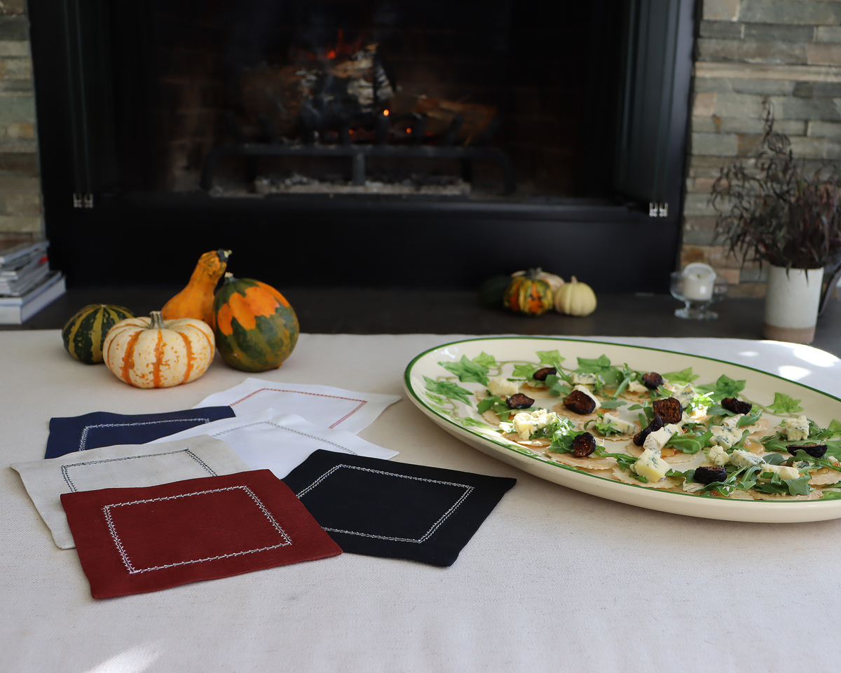 Hemstitched cocktail napkins linen 