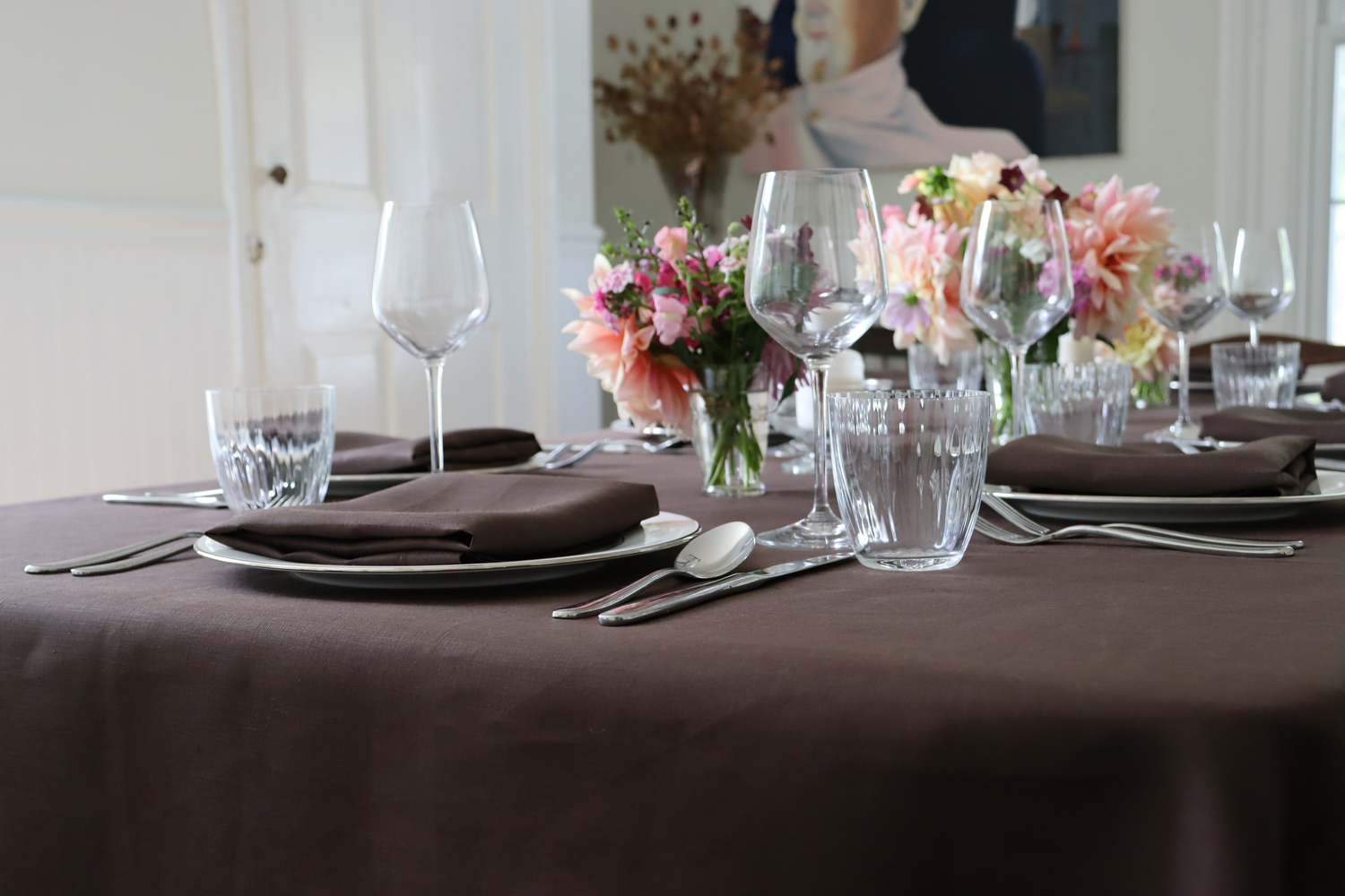Chocolate Brown Linen Tablecloth 