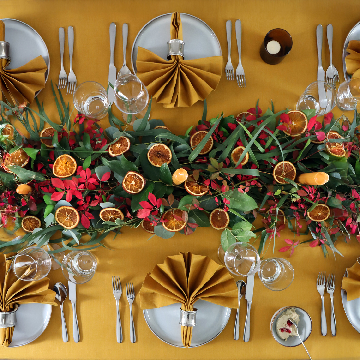 Saffron Gold Linen Tablecloth Thanksgiving Tablesetting Fall Enteraining